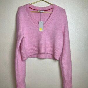 Boden Fluffy Wool Blend Cropped V neck Knit Sweater